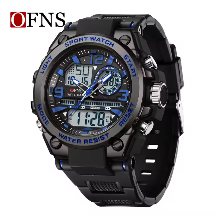 Reloj De Pulsera Deportivo Para Hombre OFNS 5ATM Impermeable G-Style Militar Sport Cuero Mecánico Pantalla LED Digital Multifuncional - 1