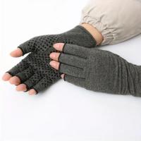 Guantes De Compresión De Medio Dedo Gris Para Aliviar El Dolor De Artritis Antideslizantes Para Hombres Y Mujeres - details 0