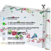 Mantel antimancha digital, Mantel lavable y impermeable, Caída decorativa, Para mesa rectangular, Tela algodón, Ideal para hogar y decoración,Fondo blanca marfil , Estilo moderno, Hojas, Flores, Pájaros，Ancho 137cm,DM174 - details 2