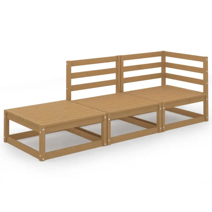 vidaXL Muebles de jardín 3 piezas marrón miel madera maciza de pino - 1