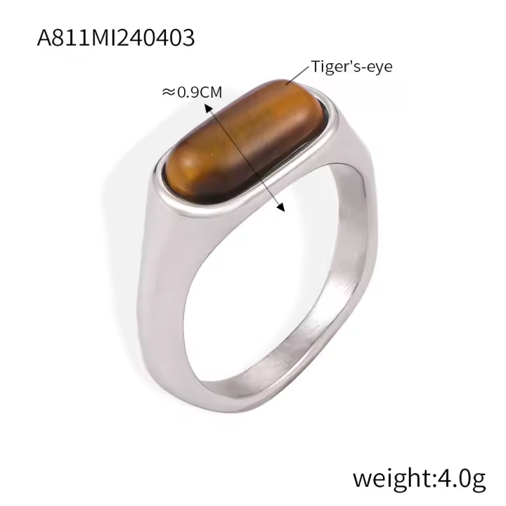 2025 Nuevo Anillo de Lujo de Acero Inoxidable Ojo de Tigre Natural Ovalado de Joyería Vintage para Mujer Regalo Anillo de Acero Chapado en Oro que no se empaña - 1