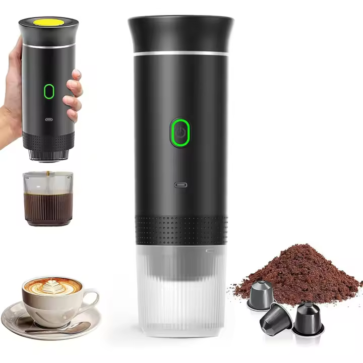 Cafetera portátil de viaje, 3 en 1, de calentamiento rápido, 12 V, autocalentamiento de 4 a 6 minutos, cápsulas grandes, café molido, para camping, oficina, casa y coche. - 1