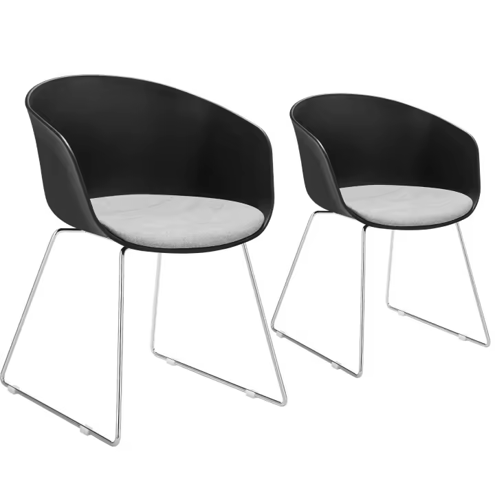 Tectake - Juego de sillas de comedor de plástico LOGART, 59,5 x 56 x 80,5 cm, Con reposabrazos, Diseño acolchado, Patas de acero, Asiento ergonómico, Set de sillas para salón, comedor o cocina, Montaje rápido, Soporta hasta 120 kg - 1