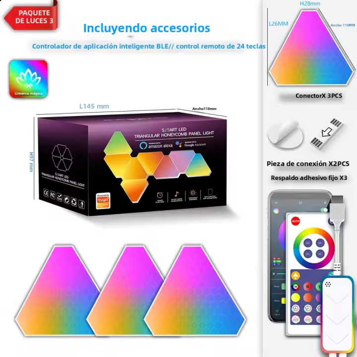 Tablero Inteligente Qiguang Luz De Noche Rítmica Musicial Luz Triangular De Quantum Atmosfera Esportiva Luz De Pared - 1
