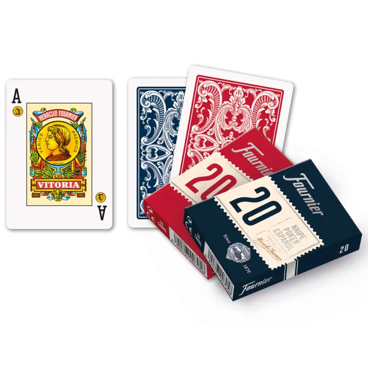 Pack 2 Barajas Poker español Fournier 55 cartas trasera roja y azul Indices estandard Nº 20 - Juego de Cartas Naipes - Hecho en España - 1