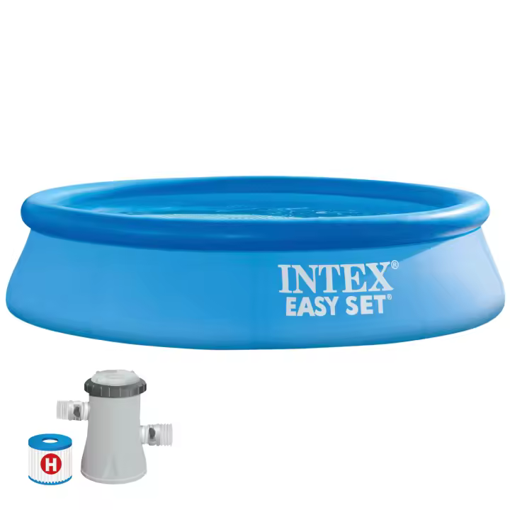 INTEX - Piscina hinchable redonda Easy Set de hasta 4 metros de diámetro, color azul, con depuradora incluida, resistente y duradera, +6 años, diseño sencillo, fácil montaje en 10 min, piscinas hinchables, piscinas familiares - 1