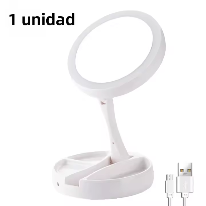 Espejo De Maquillaje Con Luz LED Daylight Espejo De Vestíbulo Rotación 360° Base Desmontable/Con Almacenamiento 3 Modos Con Luz Cargador USB - 1