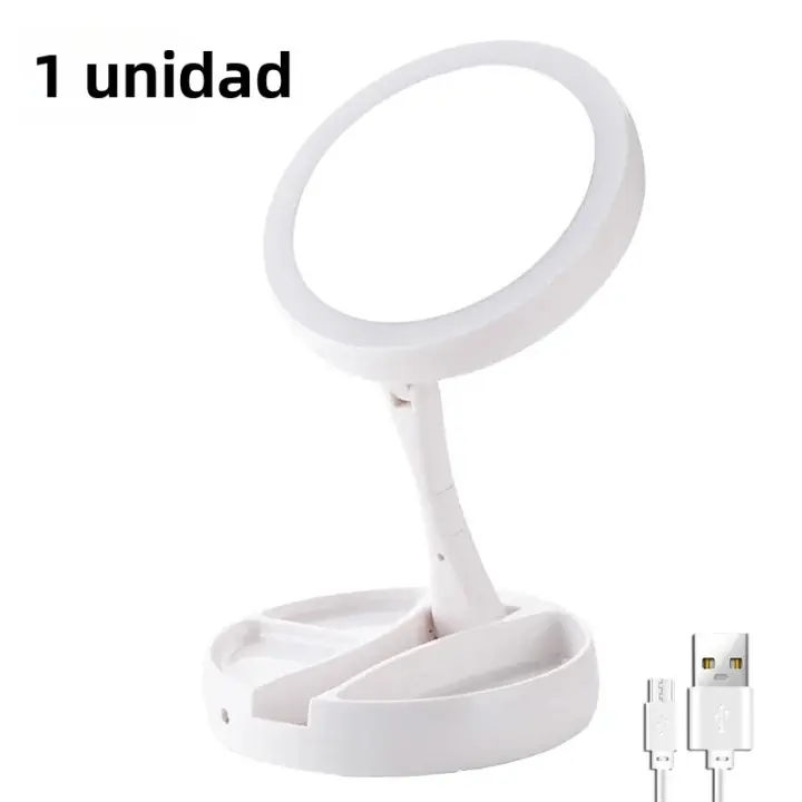 Espejo De Maquillaje Con Luz LED Daylight Espejo De Vestíbulo Rotación 360° Base Desmontable/Con Almacenamiento 3 Modos Con Luz Cargador USB - 1