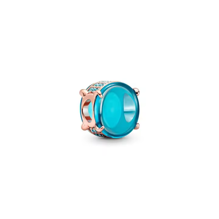 PANDORA Charm Ovalado Rosa en Pandora Rose con Cristal azul - 1