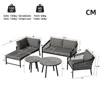 Juego de salón de Jardín, Cuerda Juego de muebles de Jardín, Moderno juego de sofá de exterior Cuerda Tejida a mano, incl. Todos los asientos y Zapatos, Juego de balcón, Jardín y Terraza, Gris - details 5