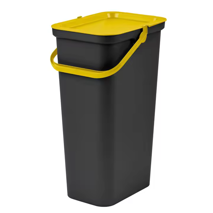 Tontarelli Papelera MODA 40L con Asa - Cubo Negro con Tapa ámbar - 1