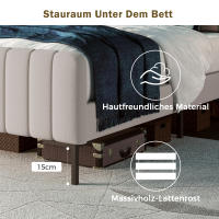 Cama tapizada Cama individual 90x200 cm, somier con somier de lámparas y cabecero ajustable, Cama tapizada en gris-beige, ropa de Cama para habitación de invitados (with colchón) - details 10