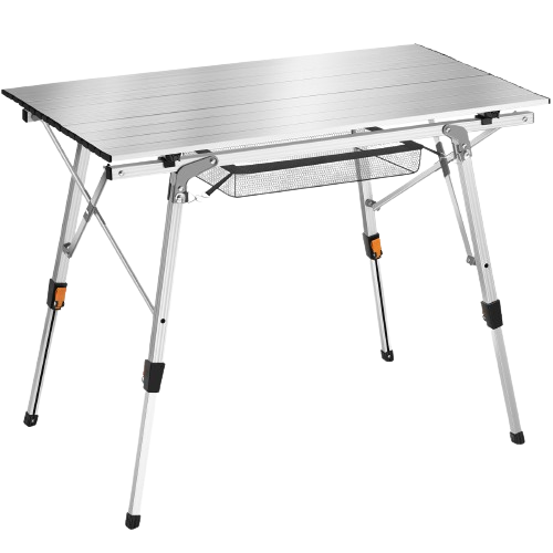 Tectake - Mesa de aluminio TINA plegable ajustable en altura, Mesa de camping estable con práctica función de plegado inteligente, Ligera estructura de aluminio, duradera y resistente a la intemperie, Patas regulables en altura sin escalonamientos - 1