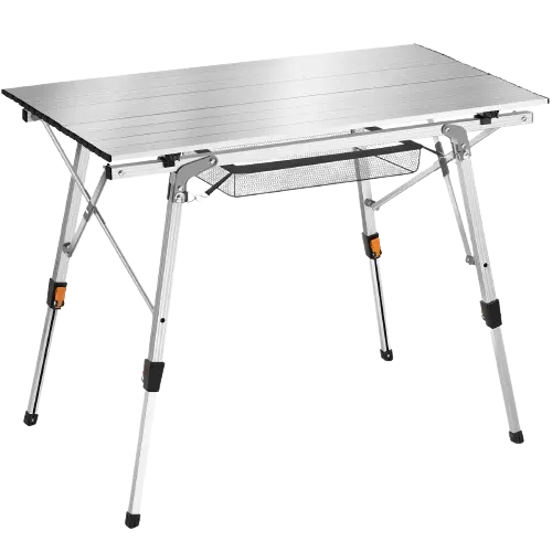 Tectake - Mesa de aluminio TINA plegable ajustable en altura, Mesa de camping estable con práctica función de plegado inteligente, Ligera estructura de aluminio, duradera y resistente a la intemperie, Patas regulables en altura sin escalonamientos - 1
