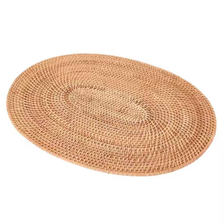 Rattan Woven Placemats Oval Round Table Mats Non Slip Heat Resistant Place Mat Natural Multipurpose Placemat 30X40cm - 1