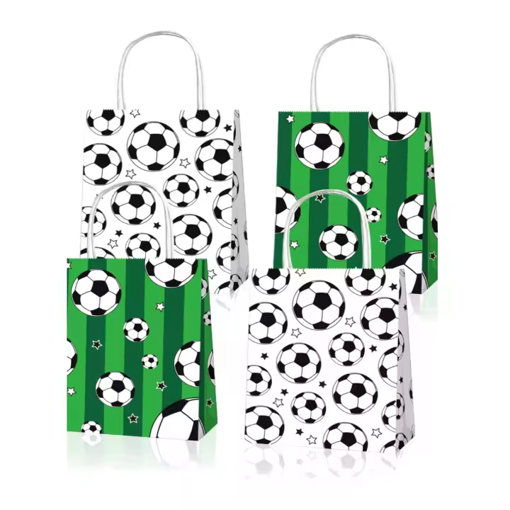Pack de 12 Bolsas de Papel de Fútbol con Asas para Regalo de Cumpleaños Infantil y Fiestas Temáticas de Fútbol - Papel Kraft - Ideal para Navidad - Dyroe - 1