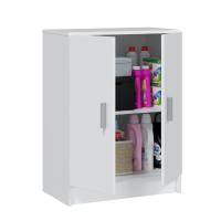 Meimon Armario bajo MULTIUSOS 80x59x37 cm, blanco, 2 puertas con 1 estante regulable, bisagras y soportes metálicos, tiradores ABS gris aluminio, tacos ABS antirruido, carga máx. 30 kg, embalaje 850x410x123 mm - details 2
