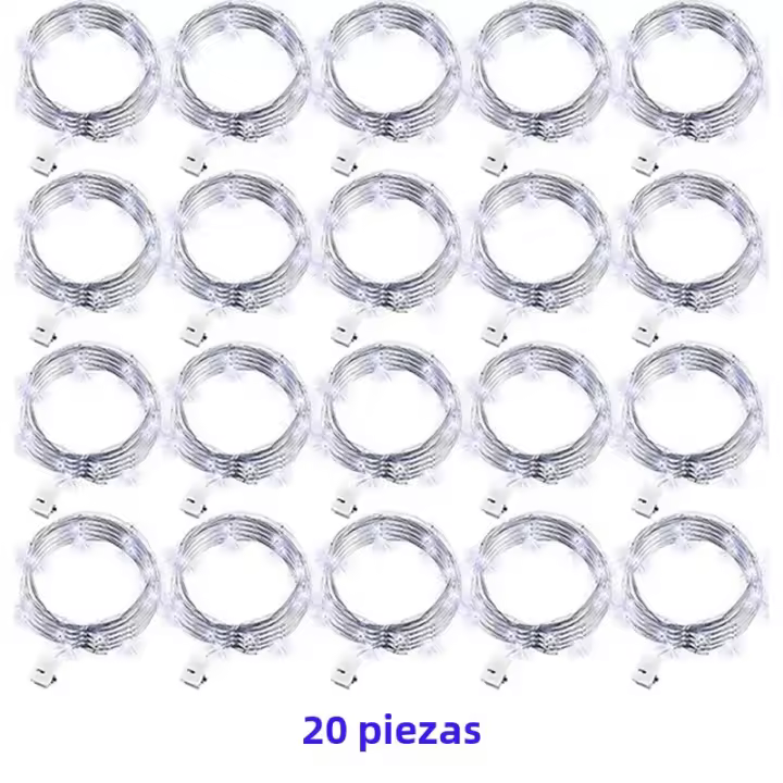 20 Pack Luces De Hilo De Hada 20LED 2M De Cobre Plateado Luzes Alimentadas Por Batería Para Decoración De Bodas Fiesta Navidad - 1