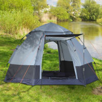 Outsunny Tienda de Campaña para 2-3 Personas Tienda de Camping Plegable con 2 Puertas Impermeable Anti-UV Palanca Automática y Bolsas para Senderismo Playa 260x260x150 cm Negro y Gris - details 1