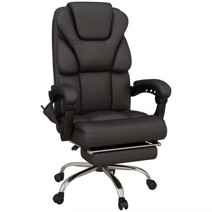 Vinsetto Silla de Oficina con 6 Puntos de Masaje Silla de Escritorio Reclinable de PU con Control Remoto Respaldo Alto Reposapiés y Bolsillo 63x57x118-126 cm Marrón - 1