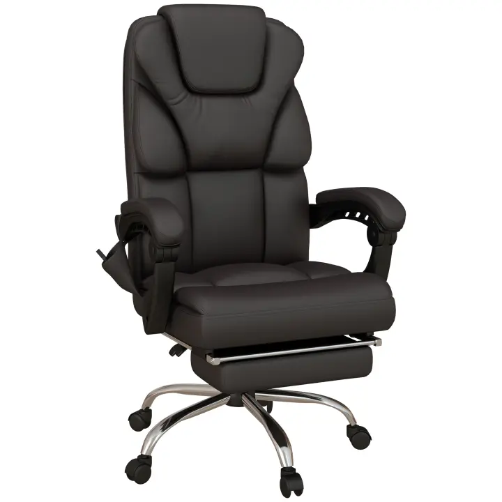 Vinsetto Silla de Oficina con 6 Puntos de Masaje Silla de Escritorio Reclinable de PU con Control Remoto Respaldo Alto Reposapiés y Bolsillo 63x57x118-126 cm Marrón - 1
