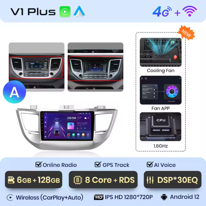 Junsun Radio Coche para Hyundai IX35 Tucson 3 2015 2016 2017 2018 AI Voice 2 din Pantalla Coche Android Auto Multimedia Navegación GPS Auto radio - 1