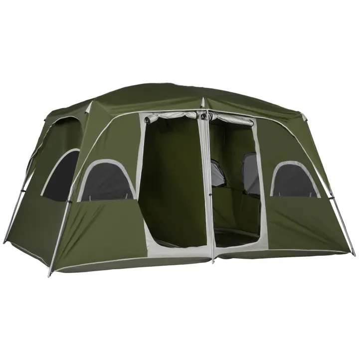 Outsunny Tienda de Campaña Familiar para 4-8 Personas con 2 Dormitorios Tienda de Camping Grande con 2 Bolsillos y Ventanas con Malla Impermeable 400x275x210 cm Verde - 1