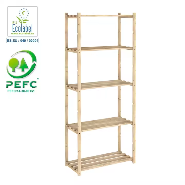 Astigarraga Estantería Pino Serie Natura Sin Barniz PEFC Cert 171x65x30cm - Armarios para Habitaciones - 1
