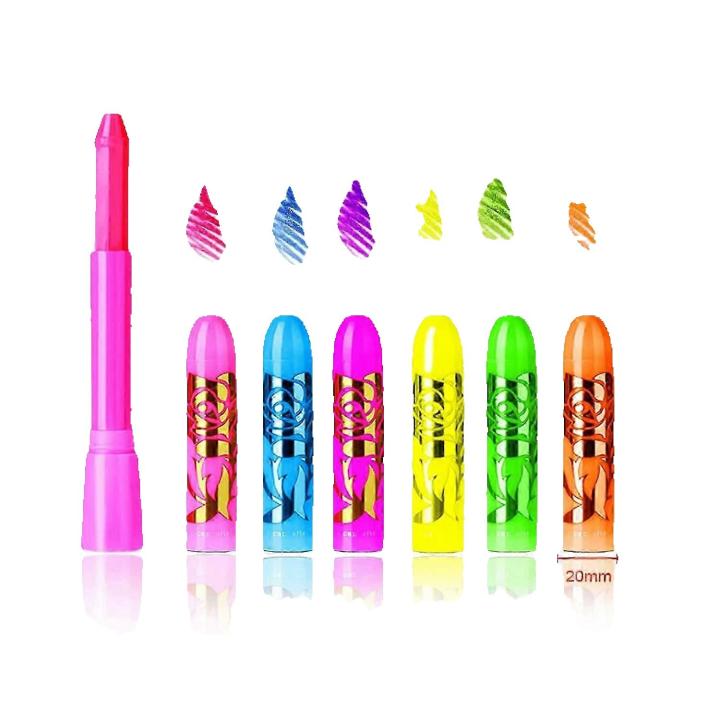 6 piezas resplandor en la Luz Negra Cara y Pintura corporal, neón replandor fluorescente Pintura facial crayones para Halloween Club maquillaje Navidad replandor Fiesta