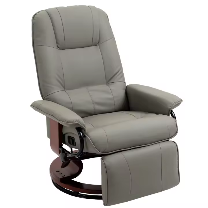 HOMCOM Sillón de relax Sillón de televisión giratorio con función reclinable, reposapiés, sillón reclinable con reposabrazos, patas de madera para sala de estar, dormitorio, cuero sintético - 1
