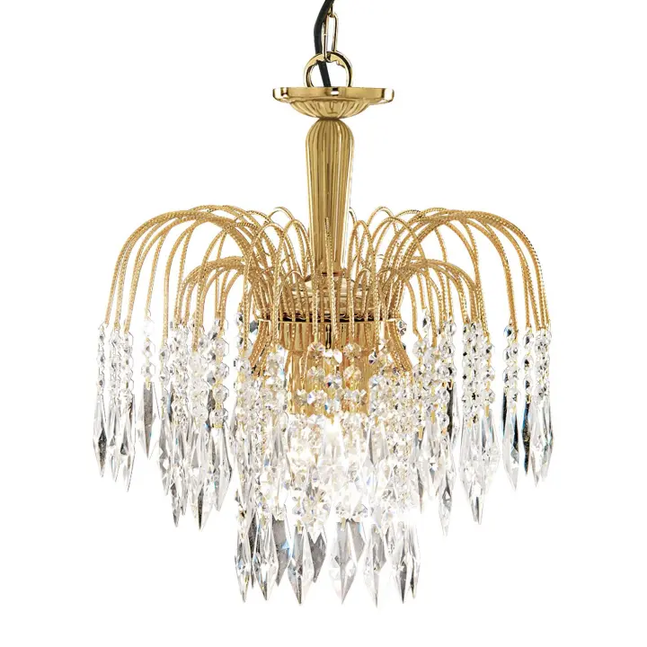 Araña de Cristal Clásico Cascada Acero Oro 3 Luces E14 - 1