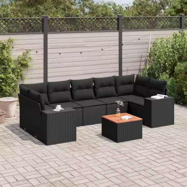 vidaXL Set de sofás de jardín 8 piezas y cojines ratán sintético negro - 1