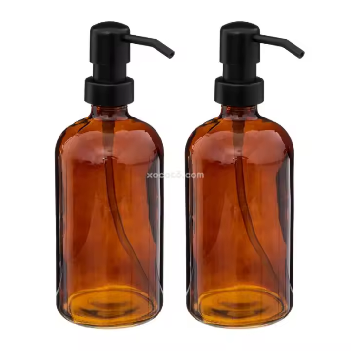 2pzs Bote Dispensador de Jabón tintado Ambar 450ml, Cristal de Alta calidad - AUREA XOCOTO - 1