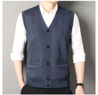 Chaqueta De Punto Para Hombre Otoño Invierno Chaqueta De Cuello V Sin Mangas Botones Estilo Casual Moda Knitted Cardigan - details 5