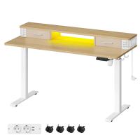 Escritorio Eléctrico Regulable 60x140cm, Altura Ajustable Sin Escalonamiento, Soporte para Monitor, Gancho, Función Memoria, Marrón Rústico, Blanco Nube, Roble - details 14