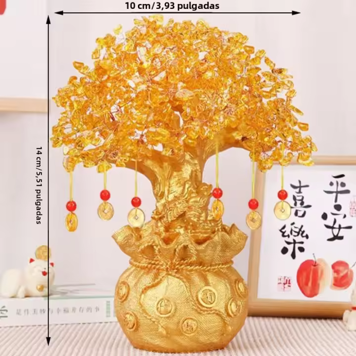 Arbol De La Suerte Ornamento De Cristal Amarillo Para El Dinero Estilo Bonsái Feng Shui Para La Suerte Figura De Resina Natural - 1