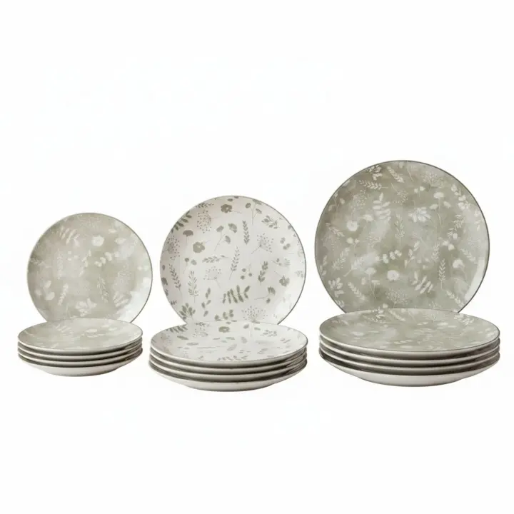 SANTA CLARA | Vajilla Completa 12 Piezas de Cerámica Stoneware para 4 Personas, Forma Coupe Redonda, Diseño Decorado Actual, Apta para Microondas y Lavavajillas, Uso Diario en Hogar y Cocina - 1