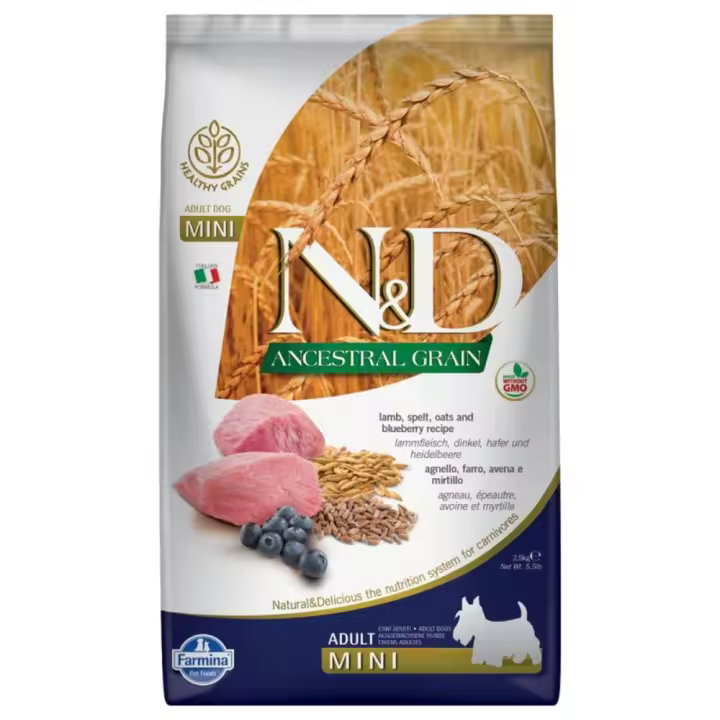 Farmina N&D Ancestral Grain Adult Mini Pienso para Perros con Cordero y Arándanos - 1