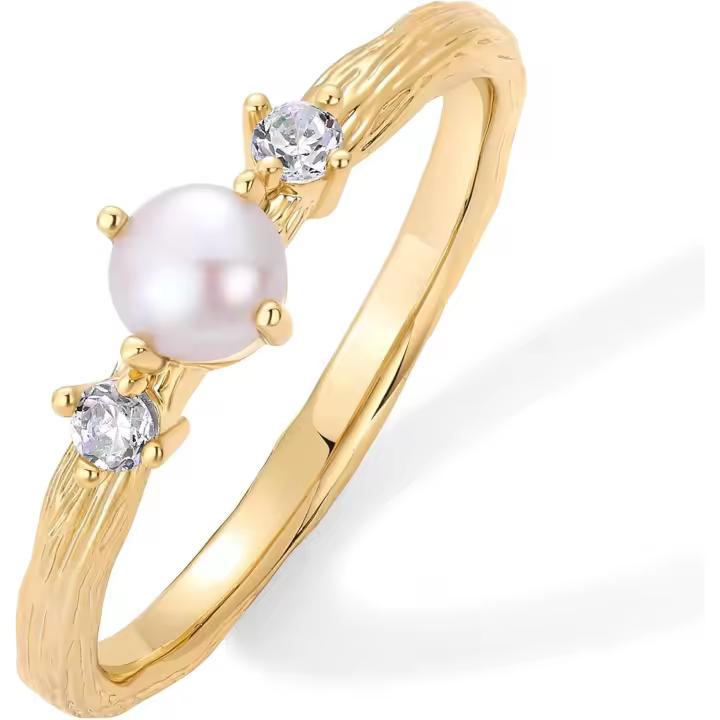 Anillo de Perlas martilladas Chapado en oro de 14 Quilates para Mujer | Banda FINA de zirconia cúbica elegant y elegant para Mujer Gold Amarillo 7 - 1