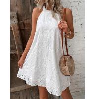 Vestido Vintage Floral Sin Mangas Para Mujer Elegante Blanco A-Line Corto Verano Halter Sin Capucha Vestido Casual De Rodilla - details 3
