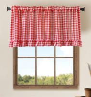 Cortinas Cortas De Rejilla Roja Clásica Con Volantes Para Cocina Y Dormitorio Voile Transparente Valance Para Ventanas Pequeñas Con Bolsa Para Cepillo - details 0