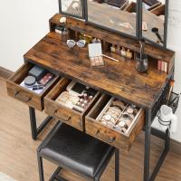 Tocador con espejo triple, taburete acolchado incluido, soporte para secador, con 3 cajones, mesa de maquillaje, varios colores - details 11