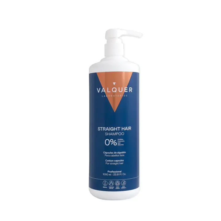 Champú para pelo liso  Valquer- 0% Sin sulfatos ni sal 1000ml STRAIGTH HAIR SHAMPOO Capsulas de algodon para cabellos lisos - 1