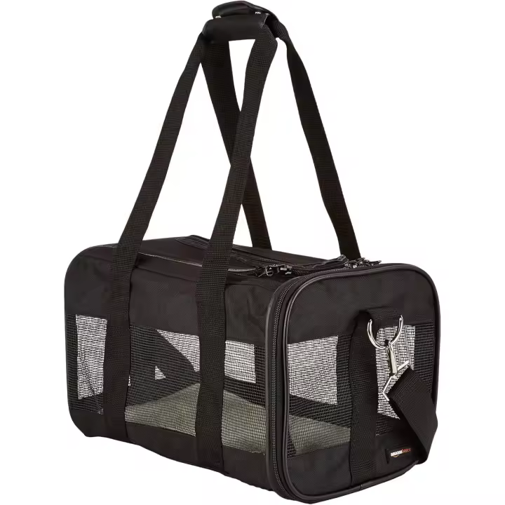 Bolsa para mascotas, panel lateral suave, color negro - 1