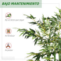 HOMCOM Bambú Artificial en Maceta de Madera de Pino 180 cm Planta Artificial con 1640 Hojas Realistas Decoración para Interior y Exterior Hogar 35x10x180 cm Verde - details 2