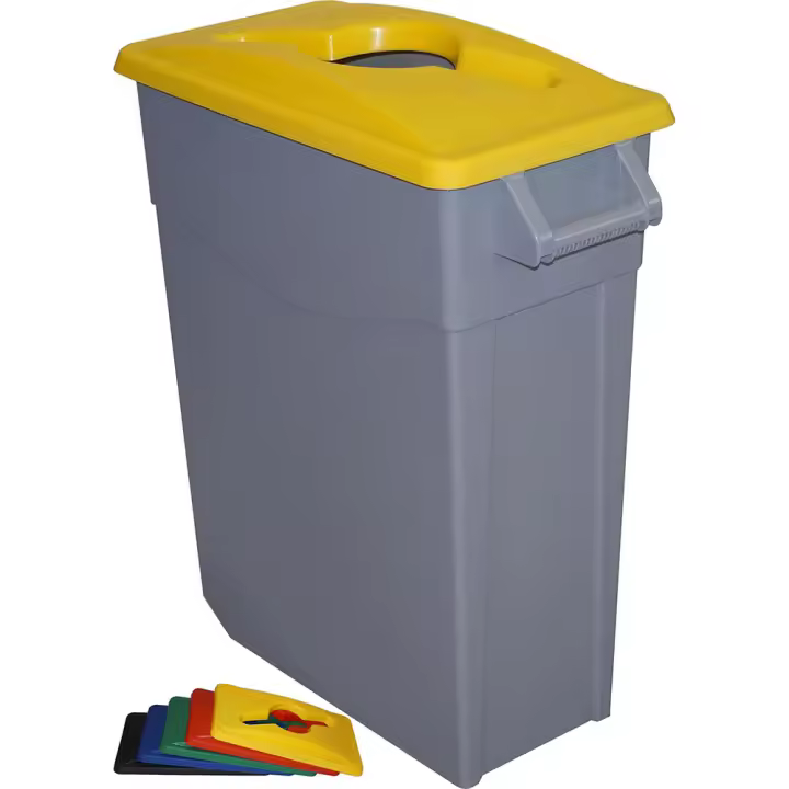 Cubo Reciclaje Denox Amarillo 65L Polipropileno Ruedas - 1