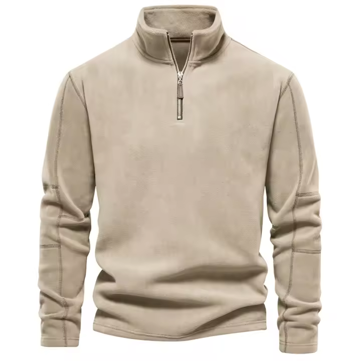 MOV-Nuevo estilo de otoño e invierno para hombre, sudadera de manga larga con media cremallera y cuello alto, cuello alto, top de forro polar para hombre moderno y versátil - 1