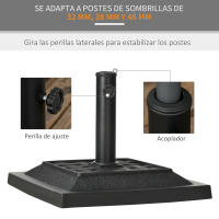 Outsunny Base para Sombrilla de Jardín de 12 kg Soporte de Parasol Cuadrado de Resina para Mástil Ø32/38 mm para Terraza Patio Balcón 44x44x33 cm Negro - details 3