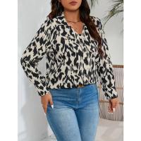Camisa Larga De Manga Para Mujer Talla Grande Con Estampado Casual Y Moda Cuello En V Ajuste Regular Polyester Verano/Otoño - details 1