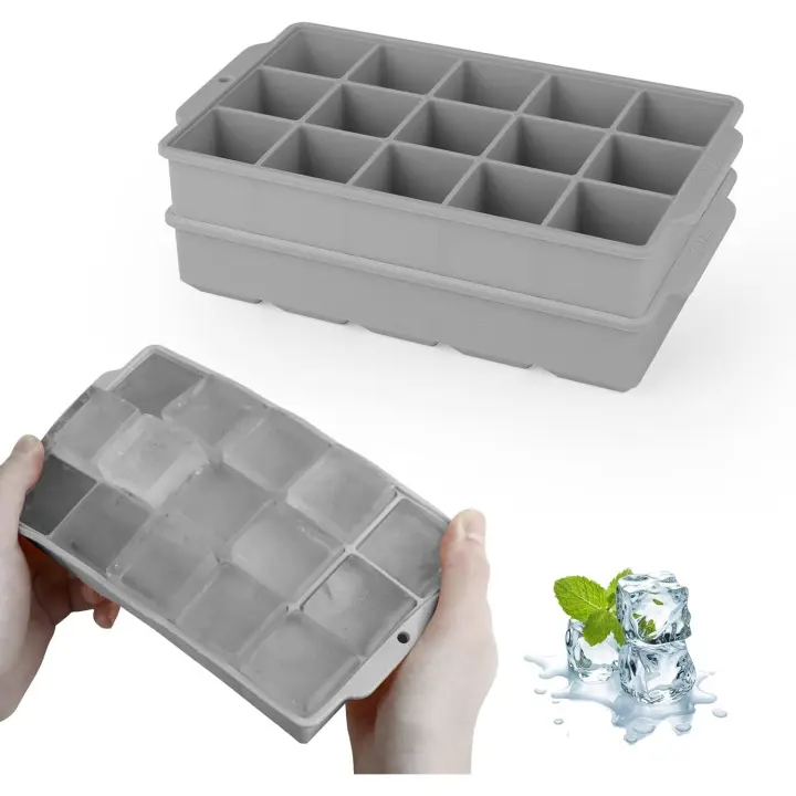 Bandejas para Cubitos de Hielo, paquete de 2 30 Moldes de silicona para Cubitos de Hielo, Cubitos de Hielo cuadrados grandes - 1